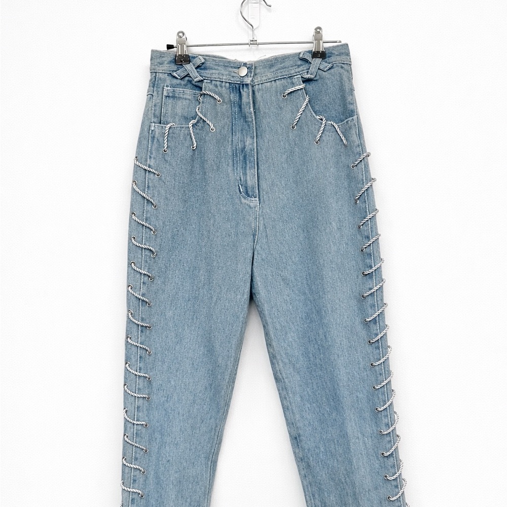 Vintage Cedars Lace-Up Denim Jeans Rope Detail High Waist Size 8